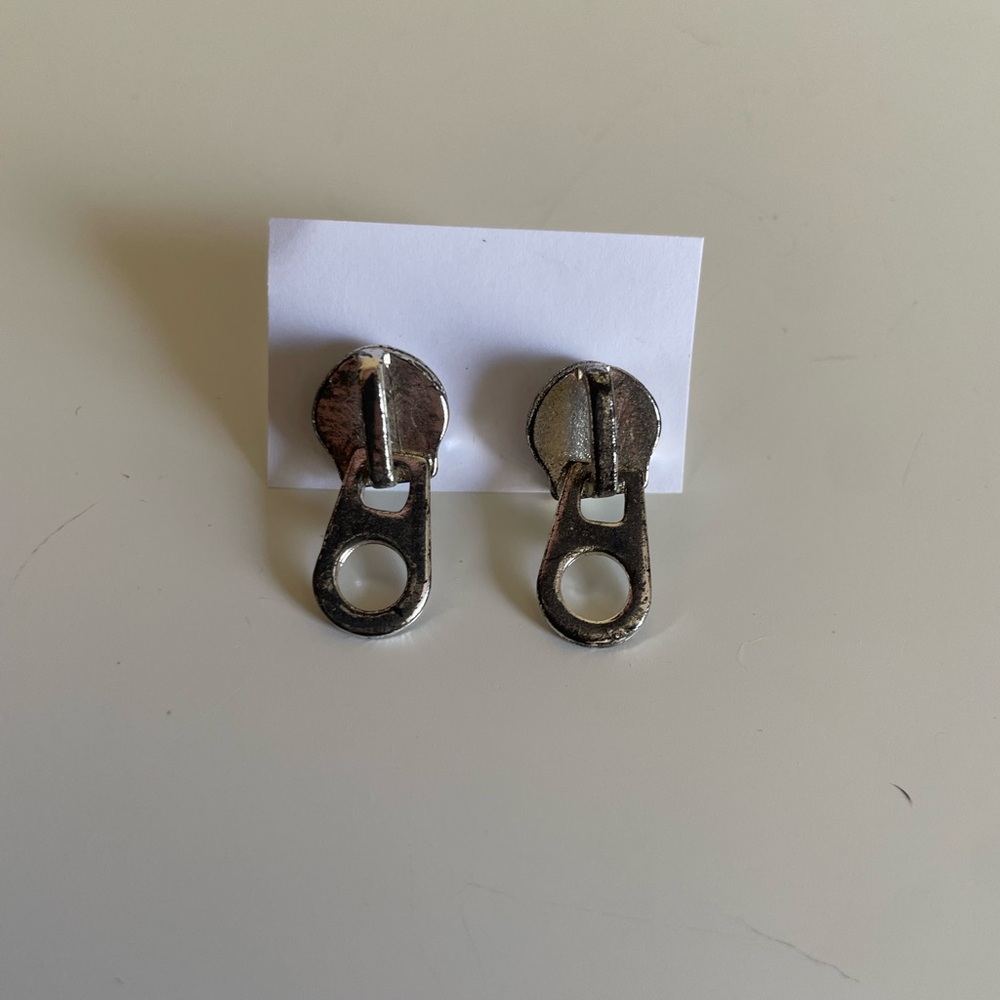 Silver Zipper Pull Dangle Earrings - Unique Hardware Style